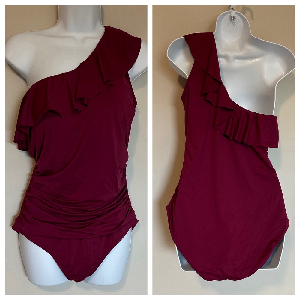 HILOR One Shoulder Asymmetric Ruffle Swimsuit - Picture 3 of 4